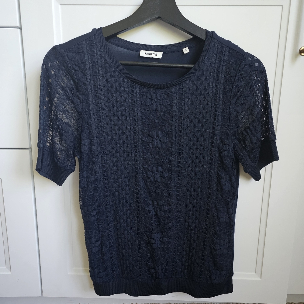 Marcs Navy Blue Lace Front Knit Top